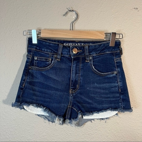 American Eagle Outfitters Pants - AMERICAN Eagle AEO Super Stretch Hi-Rise Shortie Shorts in Dark Wash Size 4